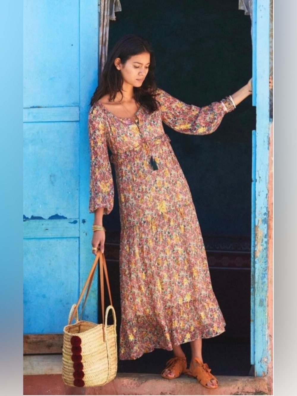 RARE NWT Sezane silk Anna maxi dress Paisley golden green pink SZ36 US4Bust36